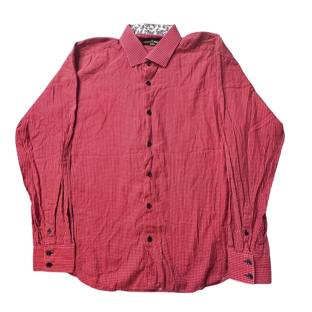 Bertigo Shirt Mens 2XL Red Geometric Print Paisley Trim Cotton‎ Button Down LS